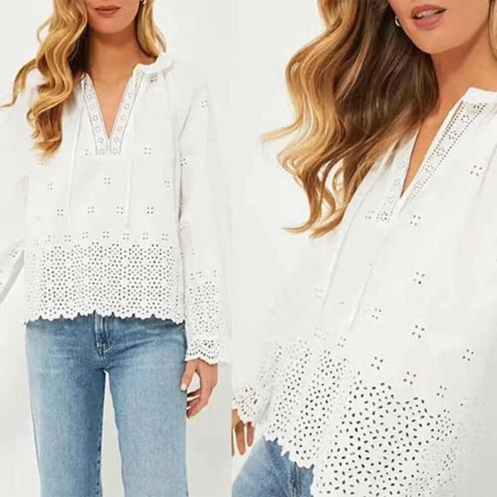 NWT Ulla Johnson Alora Longsleeve Eyelet Embroidered Blouse Top White Size: 10
